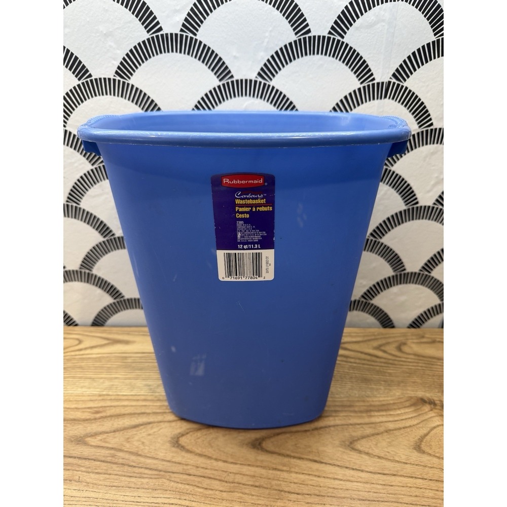 VTG 1998 Contour Rubbermaid Vanity Waste Basket Trash can 2305 Blue 3 Gal